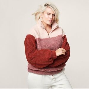 Universal Thread Tri-Tone Sherpa 3/4 Zip Pullover